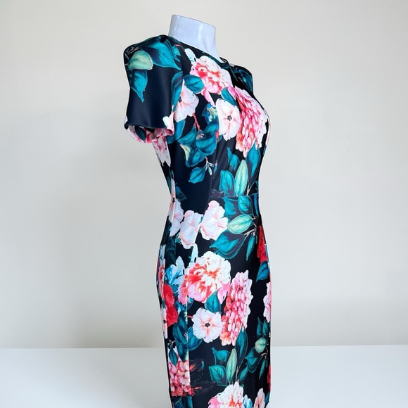 Calvin Klein Women Black Floral Sheath Dress Size 4 Knee Length - Picture 10 of 14